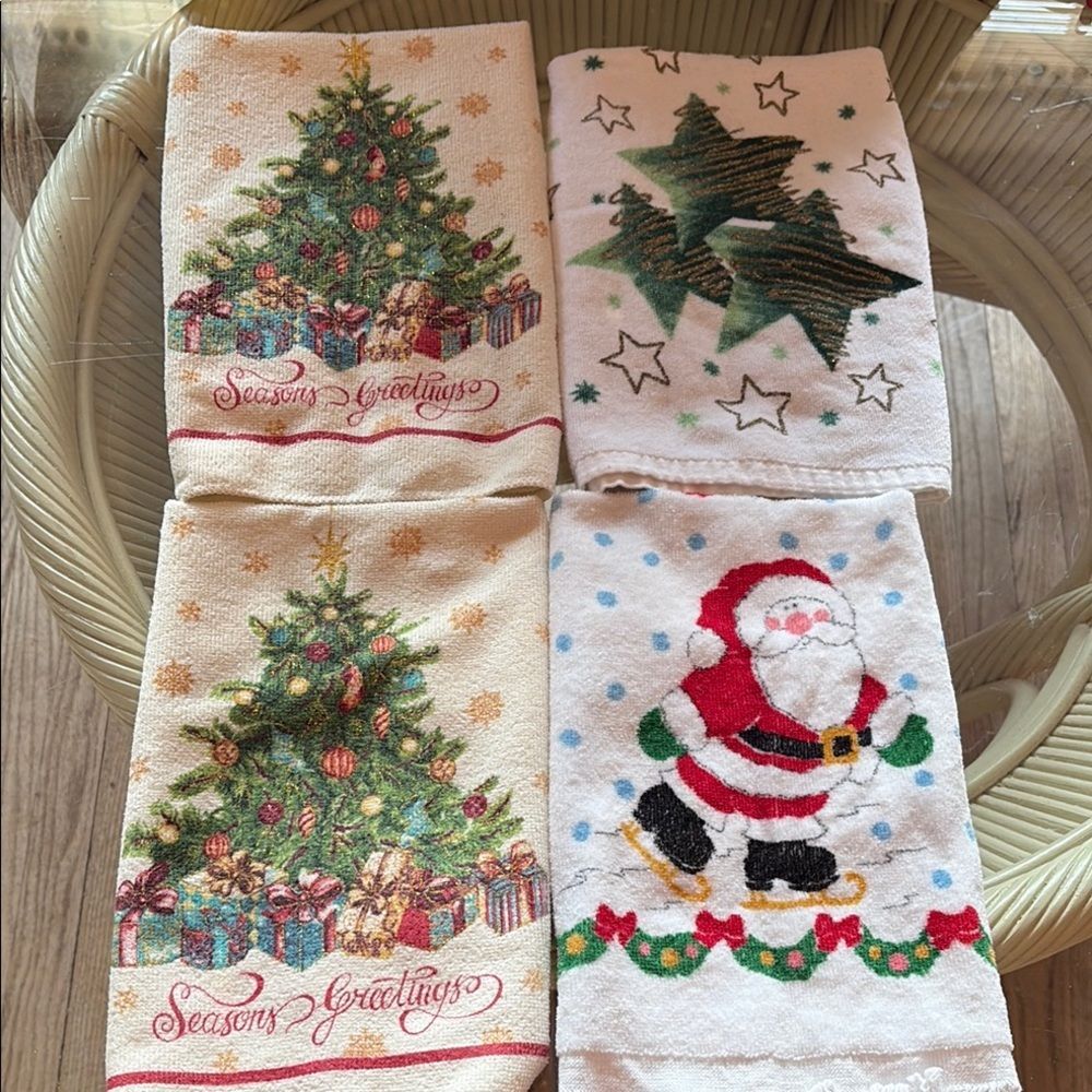 Festive Holiday Towels with Christmas Tree and Santa Design